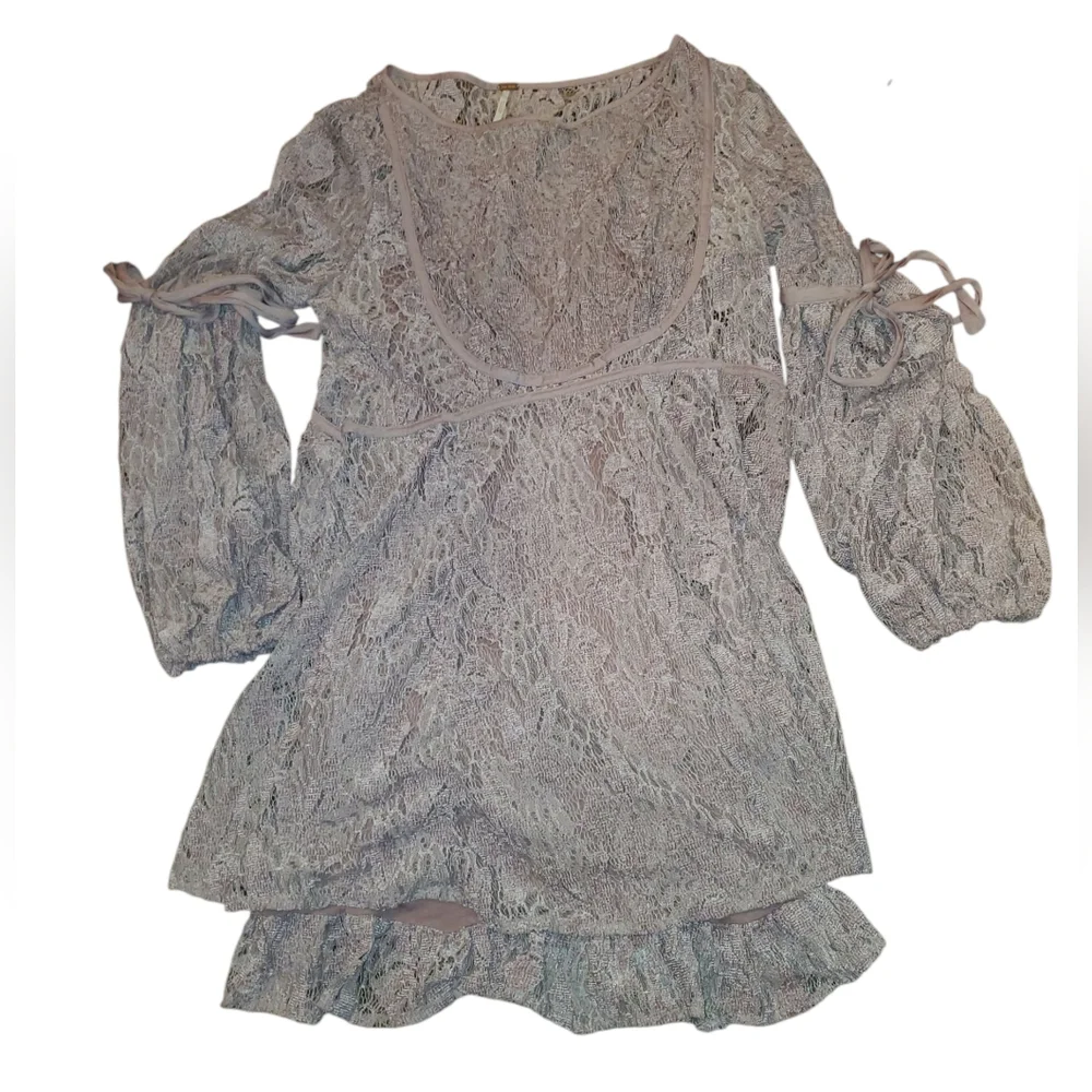 Free People Ruby Crochet Lace Mini Long Sleeve Dress in Soft Purple - Small - Picture 7 of 15